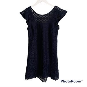 Speechless navy lace overlay puff sleeve high neck dress | Size Small | NWOT